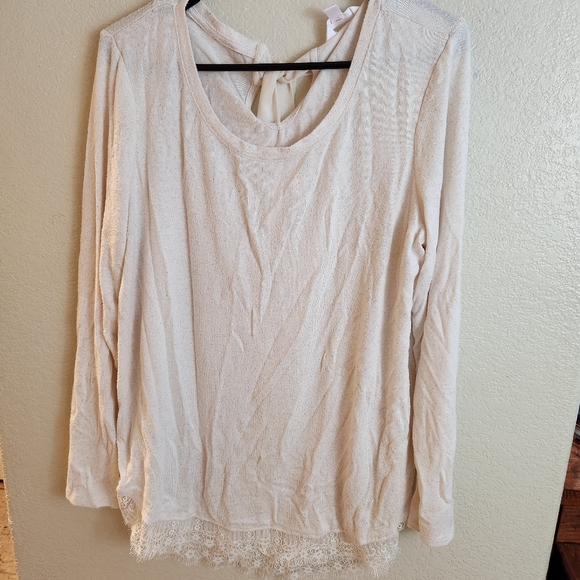 Lauren Conrad Lace Sparkle Cream Back Tie Sweater Tunic Large - Picture 1 of 5